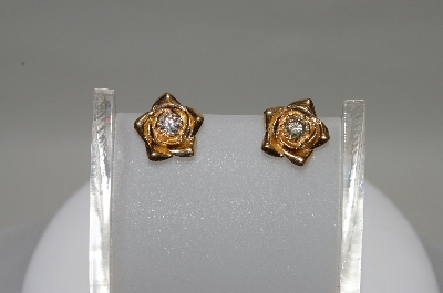 +MBA #78-002  One Of A Kind & Custom Made Diamond Rose Earrings In 14k Yellow Gold