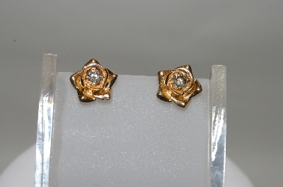 +MBA #78-002  One Of A Kind & Custom Made Diamond Rose Earrings In 14k Yellow Gold