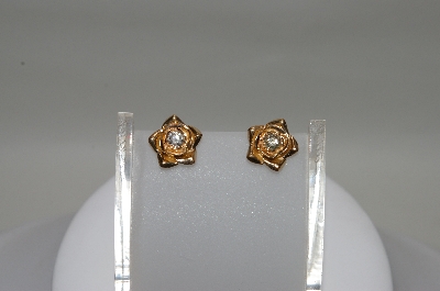 +MBA #78-002  One Of A Kind & Custom Made Diamond Rose Earrings In 14k Yellow Gold