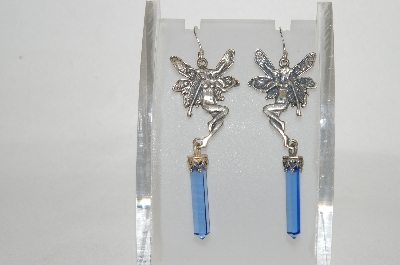 +MBA #81-229   Sterling Blue Crystal Fairy Dangle Earrings