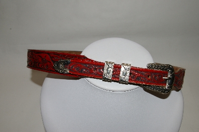 +MBA #81-070  "Made In The USA Red Leather Hand Tooled belt