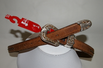 +MBA #81-063  "Tony Lama Tan Leather Horse Hair Trimed Belt & Buckle