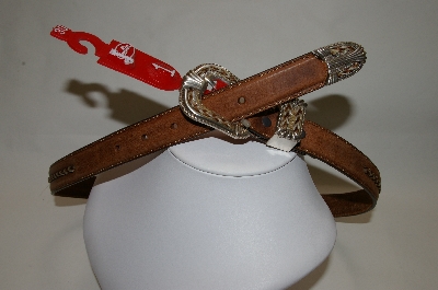+MBA #81-063  "Tony Lama Tan Leather Horse Hair Trimed Belt & Buckle