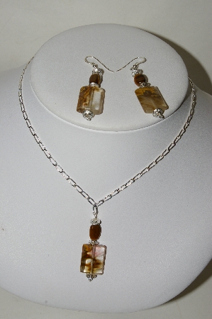 +MBA #84-070  3 Piece Set Of Agate & Tiger Eye Pendant & Earrings
