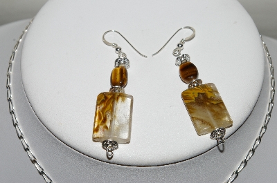 +MBA #84-070  3 Piece Set Of Agate & Tiger Eye Pendant & Earrings