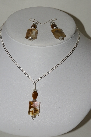 +MBA #84-070  3 Piece Set Of Agate & Tiger Eye Pendant & Earrings