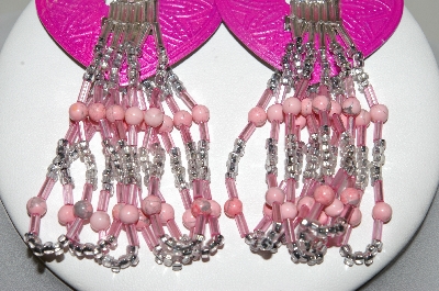 +MBA #87-337   Pink Enameled Heart Shaped Concho & Hand Beaded Earrings