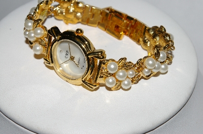 +MBA #E51-135   "CVP Gold Plated Faux Pearl Fancy Watch"
