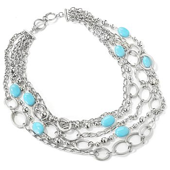 +MBA #E55-316   "Satinless Steel 20.5" Turquoise Layered Five Strand Necklace"