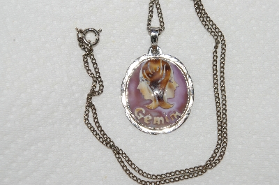 +MBA #S58-150   "1970's Sterling Hand Carved Shell Gemini Pendant & Chain"
