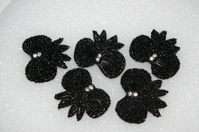 +MBA #S25-115   "Set Of 5 Hand Beaded Black Bow Sew On Appliques"