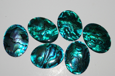 +MBA #S25-054    "Set Of 6 Green Paua Shell  Cabochons"