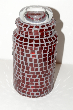 +MBA #S13-020   "One Of A Kind Red Mosiac Stained Glass Canister Jar"