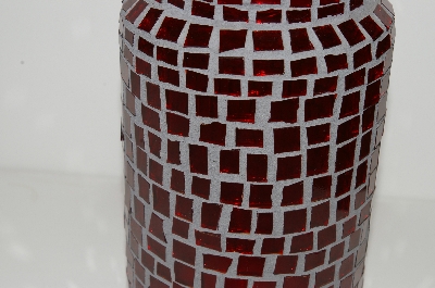 +MBA #S13-020   "One Of A Kind Red Mosiac Stained Glass Canister Jar"