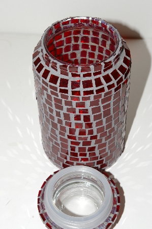 +MBA #S13-020   "One Of A Kind Red Mosiac Stained Glass Canister Jar"