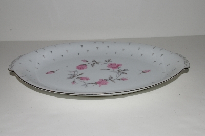 +MBA #S18-137    "Charmaine By Sango Pink Roses & Platinum Trim Large Oval Serving Platter"