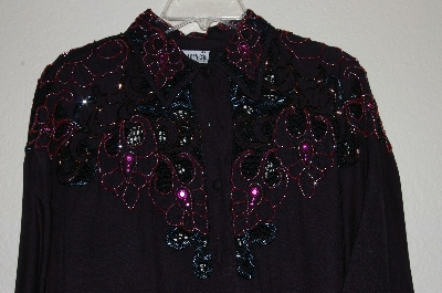 +MBAHB #19-207  "Surya Black One Of A Kind Fancy Hand Beaded Black Rayon Shirt/Dress"
