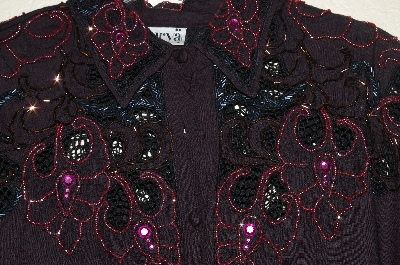 +MBAHB #19-207  "Surya Black One Of A Kind Fancy Hand Beaded Black Rayon Shirt/Dress"