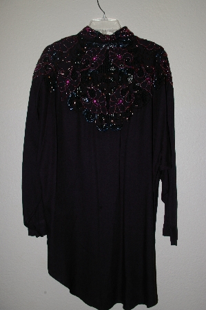 +MBAHB #19-207  "Surya Black One Of A Kind Fancy Hand Beaded Black Rayon Shirt/Dress"