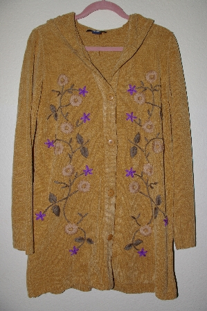 +MBAHB #19-098  "Denim & Co Gold Chenille Floral Hooded Sweater Coat"