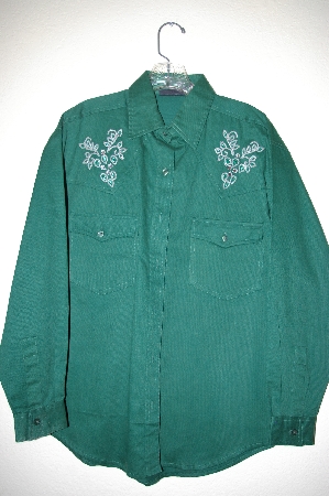 +MBAHB #25-052  "Manisha DK Green Western Cut Fancy Glass Beaded Shirt"