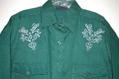+MBAHB #25-052  "Manisha DK Green Western Cut Fancy Glass Beaded Shirt"