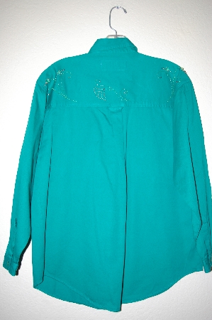 +MBAHB #25-046  "Full Steam Bright Green Fancy Floral Beaded Shirt"