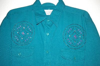 +MBAHB #25-004  "Full Steam DK Green Fancy Bead & Gemstone Embelished Shirt"