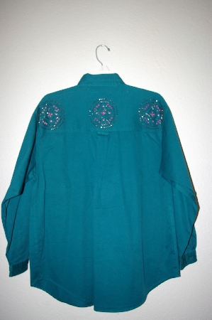 +MBAHB #25-004  "Full Steam DK Green Fancy Bead & Gemstone Embelished Shirt"