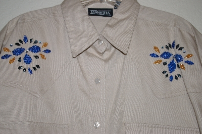 +MBAHB #25-153  "Manisha Tan Fancy Hand Beaded Western Style Shirt"