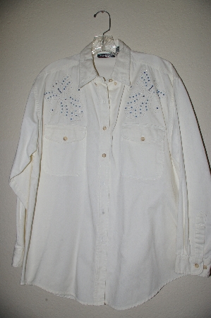 +MBAHB #13-027  "Manisha 1980's White One Of A Kind Hand Beaded Shirt"