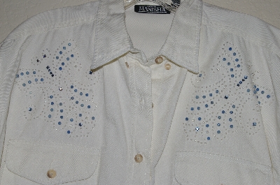 +MBAHB #13-027  "Manisha 1980's White One Of A Kind Hand Beaded Shirt"