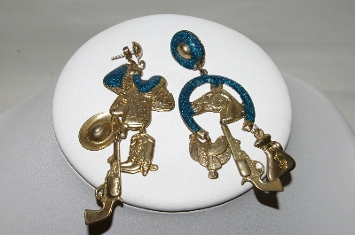 +MBA #87-008  "Gold Tone, Enameled Western Charm Pierced Earrings"