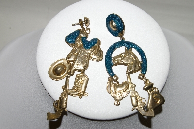+MBA #87-008  "Gold Tone, Enameled Western Charm Pierced Earrings"