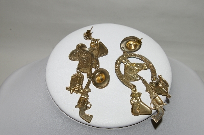 +MBA #87-008  "Gold Tone, Enameled Western Charm Pierced Earrings"