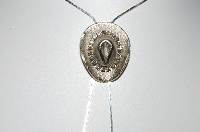 +MBA #86-089  "Silvertone Rhinestone Cowboy Hat Bolo Necklace"