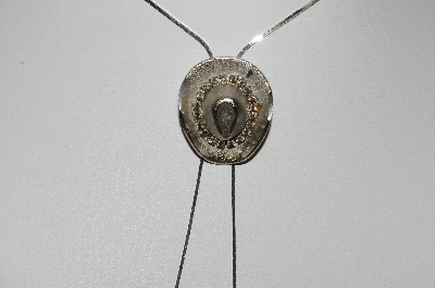 +MBA #86-089  "Silvertone Rhinestone Cowboy Hat Bolo Necklace"