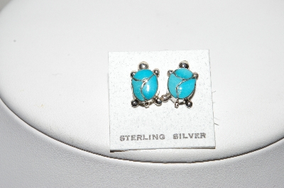 + MBA #87-114  "Sterling Silver Blue Turquoise Inlay Turtle Earrings"