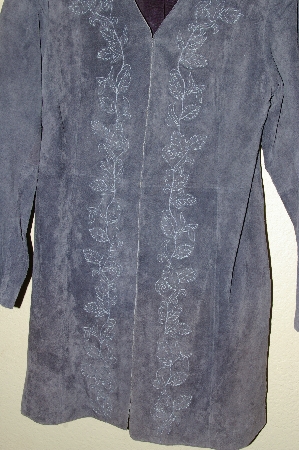 +MBADG #13-211 "Dialogue Blue Suede V-Neck Duster With Embroidery"