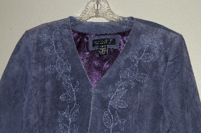 +MBADG #13-211 "Dialogue Blue Suede V-Neck Duster With Embroidery"