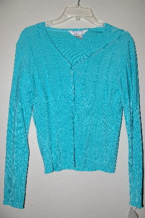 +MBADG #5-318  "John Paul Richard Uniform Petite Fancy Blue Knit Cardigan"