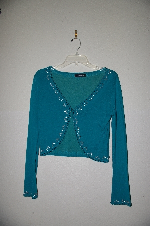 +MBADG #9-090  "Central Parle Fancy Green Hand Beaded Shrug"