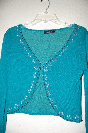 +MBADG #9-090  "Central Parle Fancy Green Hand Beaded Shrug"