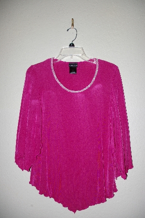 +MBADG #9-156  "CitiKnits One Of A Kind Pink Hand Beaded Split Sleve Lettuce Edge"V" Hem Top"