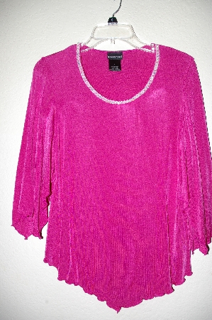 +MBADG #9-156  "CitiKnits One Of A Kind Pink Hand Beaded Split Sleve Lettuce Edge"V" Hem Top"
