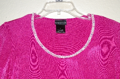 +MBADG #9-156  "CitiKnits One Of A Kind Pink Hand Beaded Split Sleve Lettuce Edge"V" Hem Top"