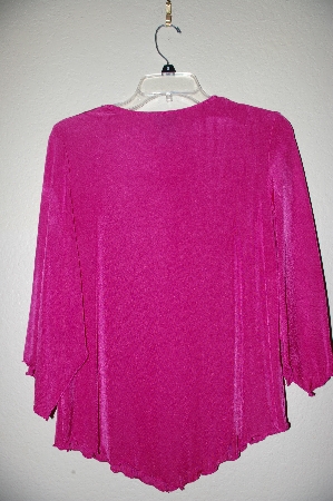 +MBADG #9-156  "CitiKnits One Of A Kind Pink Hand Beaded Split Sleve Lettuce Edge"V" Hem Top"