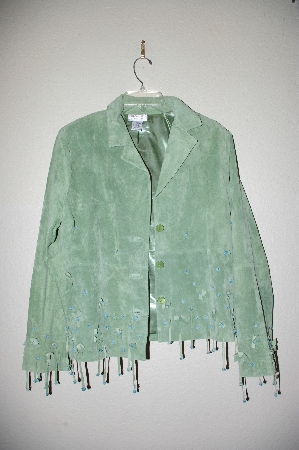 +MBADG #9-206  "Victor Costa Fancy Green Suede Flower & Bead Jacket"