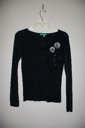 +MBADG #9-239  "Every Day Fancy Black Knit Flower & Bead Sweater"