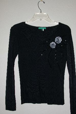 +MBADG #9-239  "Every Day Fancy Black Knit Flower & Bead Sweater"